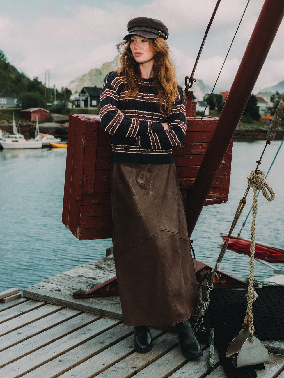 Cable Striped Sweater - Navy