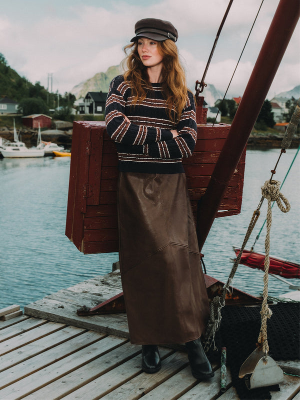 Cable Striped Sweater - Navy