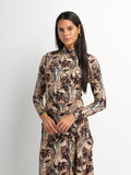 Printed Modal Turtleneck - Brown Plaid