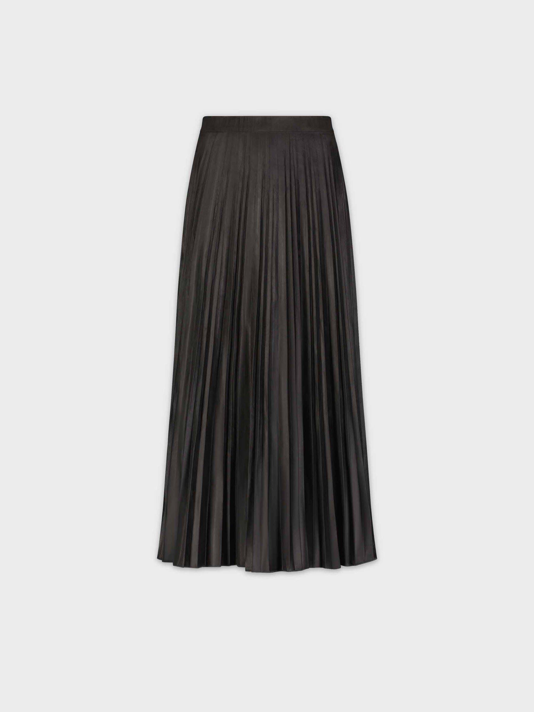 Pleated Suede Skirt 25"-Black