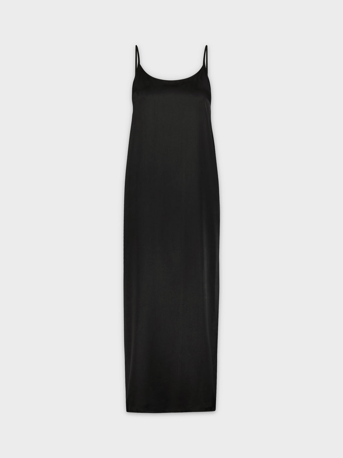 Solid Crew Neck Slip Dress-Black Satin