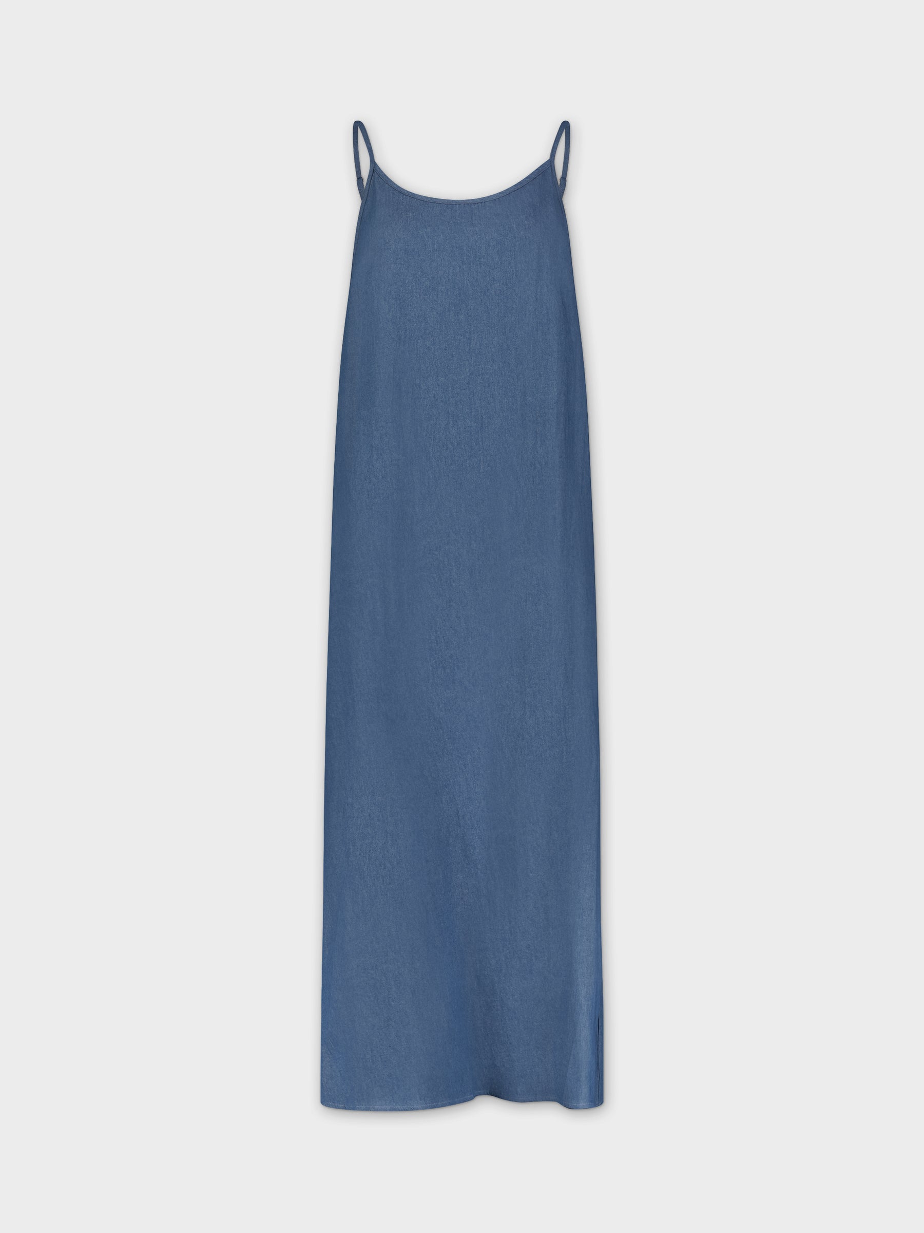 CREW NECK SLIP DRESS-BLUE DENIM