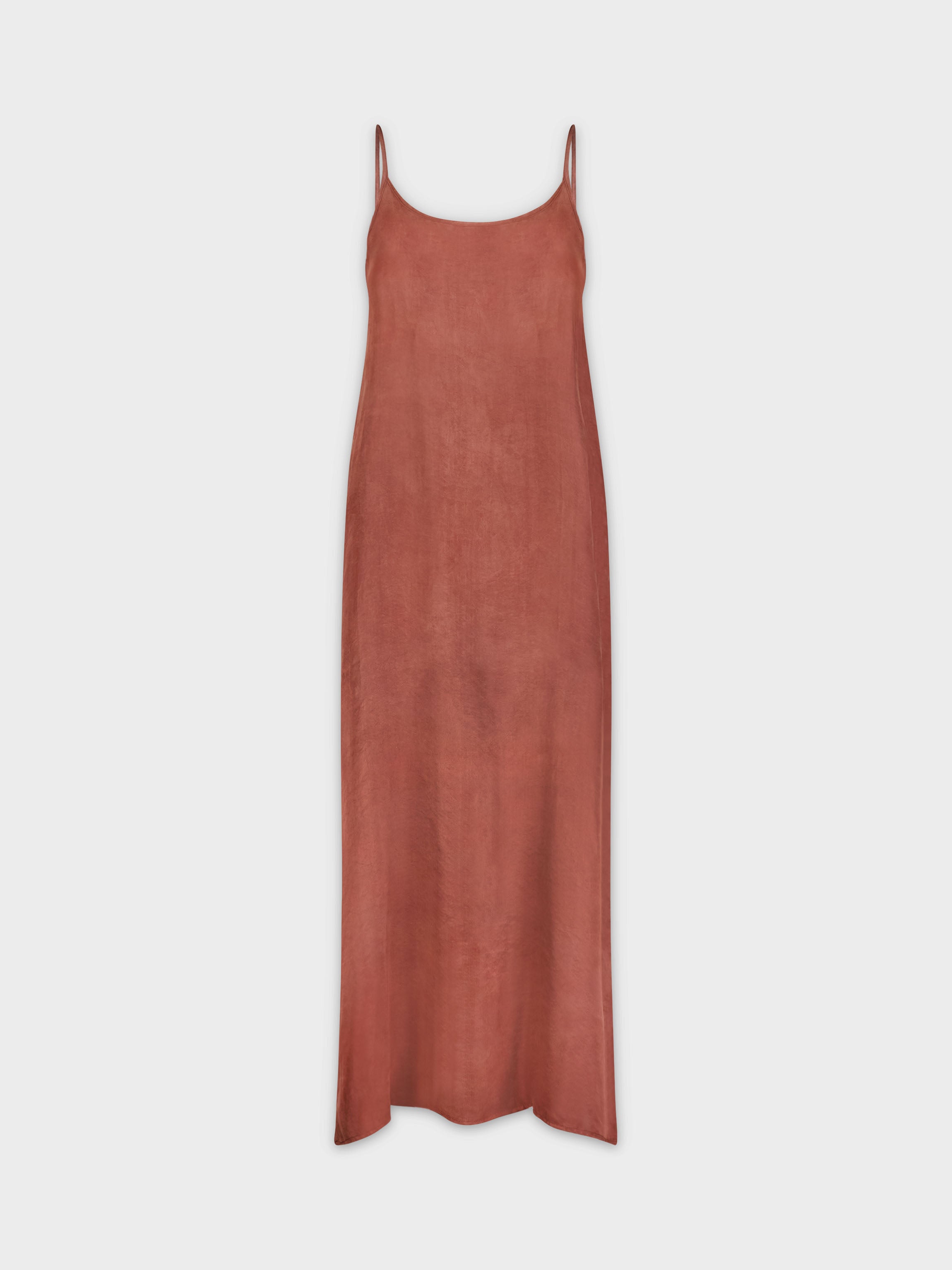 SOLID CREW NECK SLIP DRESS-BURGUNDY/BROWN