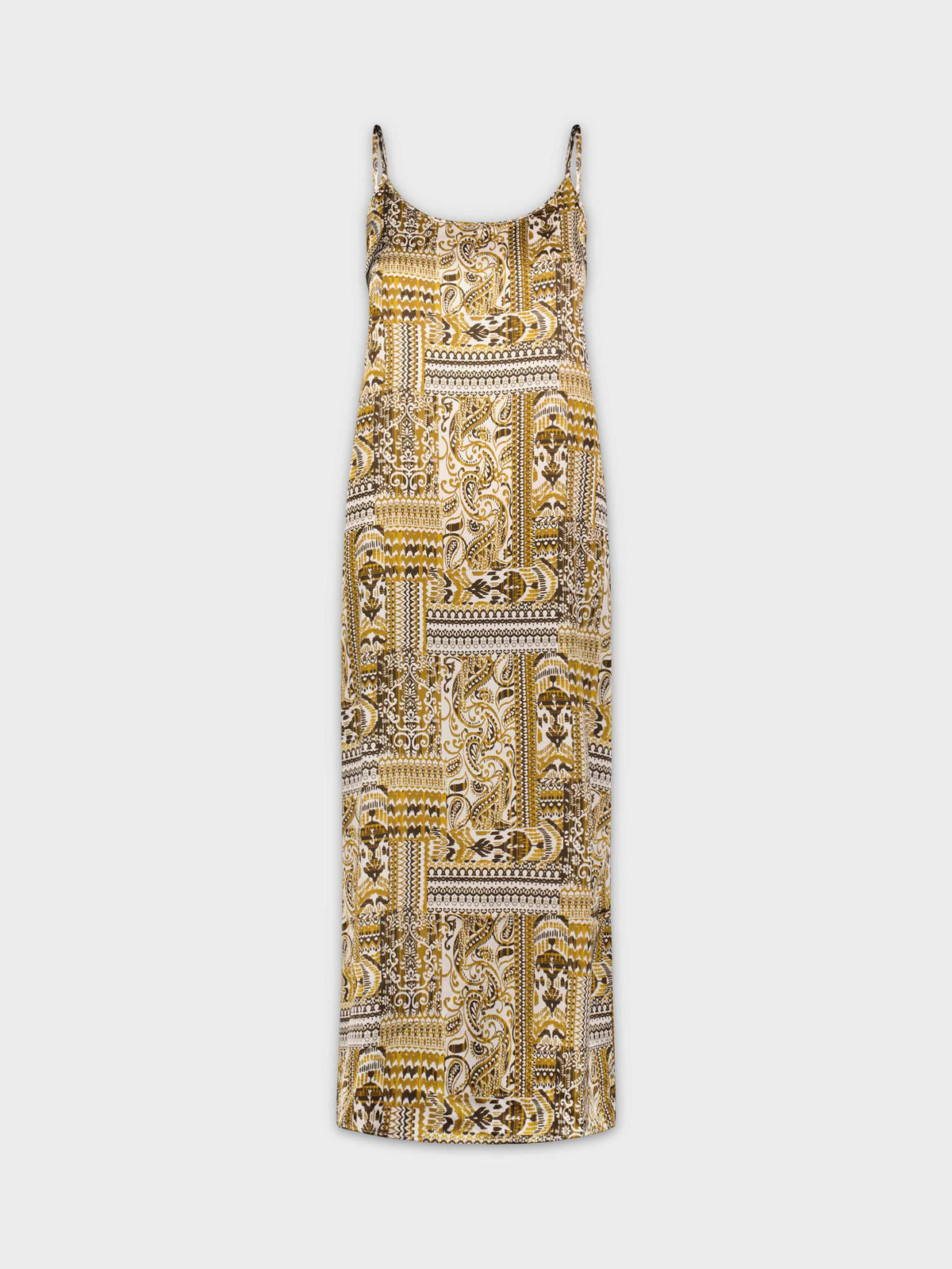 Crew Neck Slip Dress-Gold Aztec