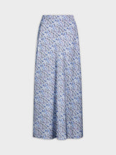 Printed Satin Slip Skirt-Light Blue Paisley