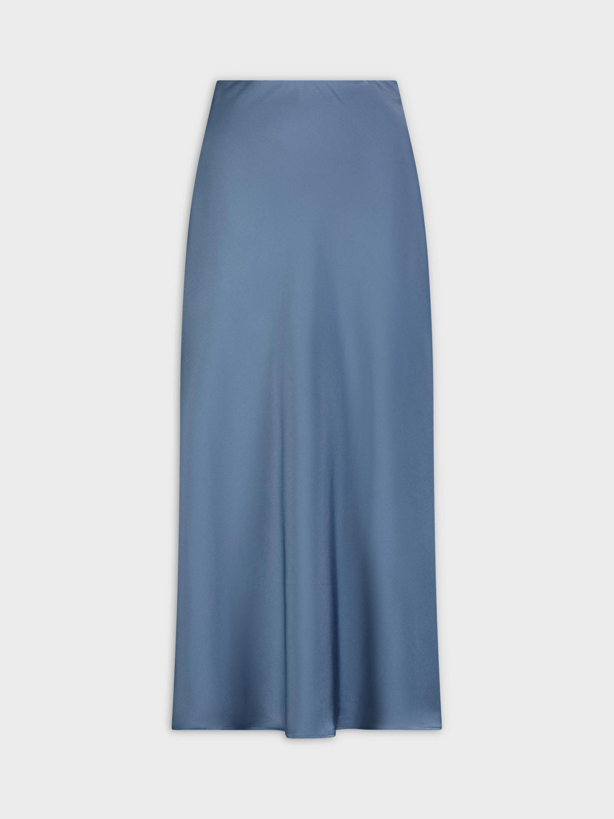 Solid Satin Slip Skirt-Denim Blue