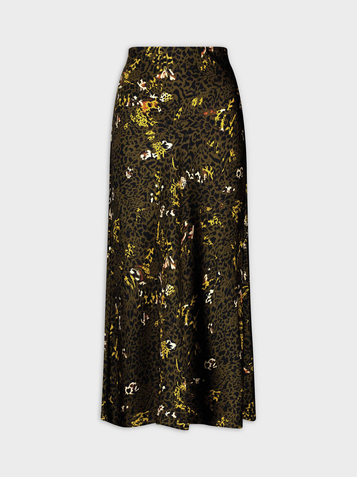 Printed Satin Slip Skirt-Green Leopard