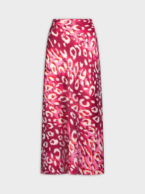 Printed Satin Slip Skirt-Pink Ombre