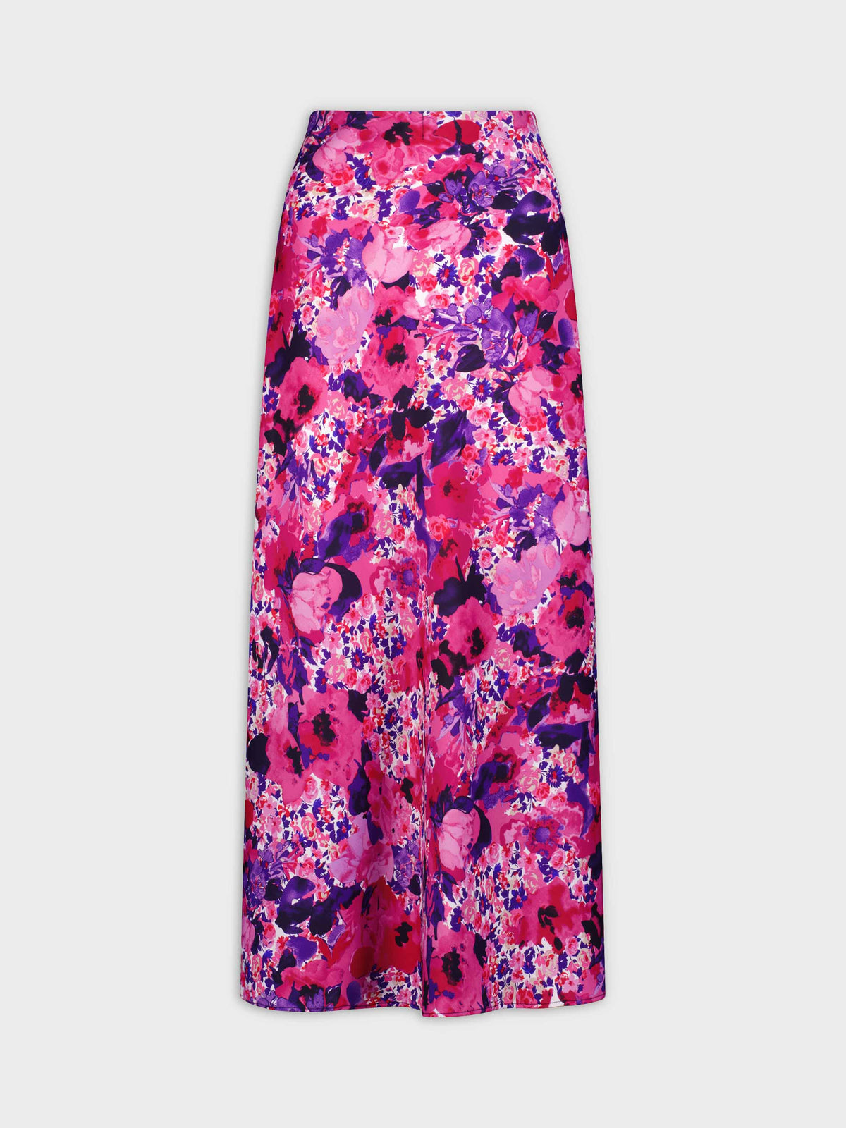 Printed Satin Slip Skirt-Pink/Purple Floral