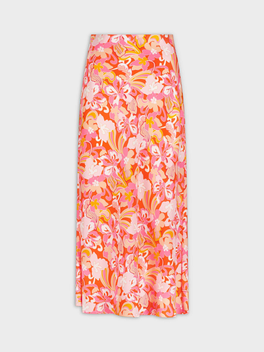 Printed Satin Slip Skirt-Pink Retro