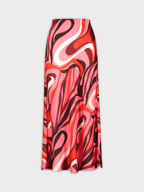 Printed Satin Slip Skirt-Pink Swirl
