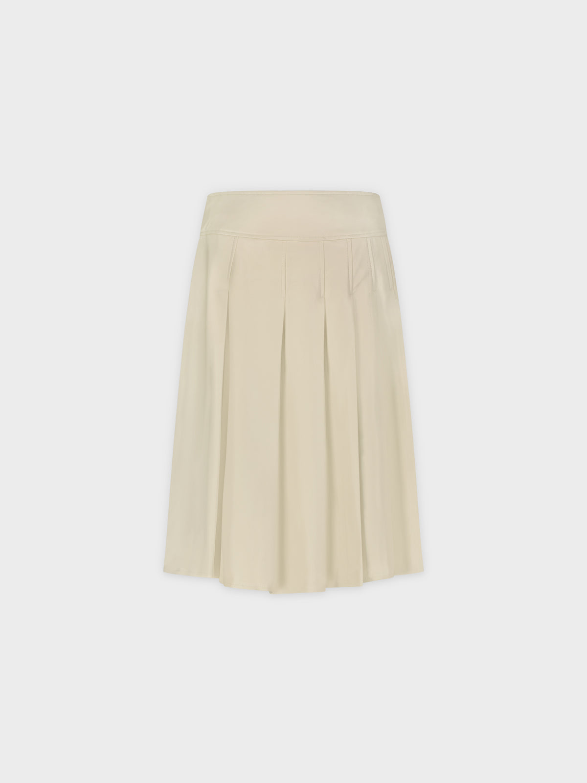 Stitched Pleated Leather Skirt-Bone