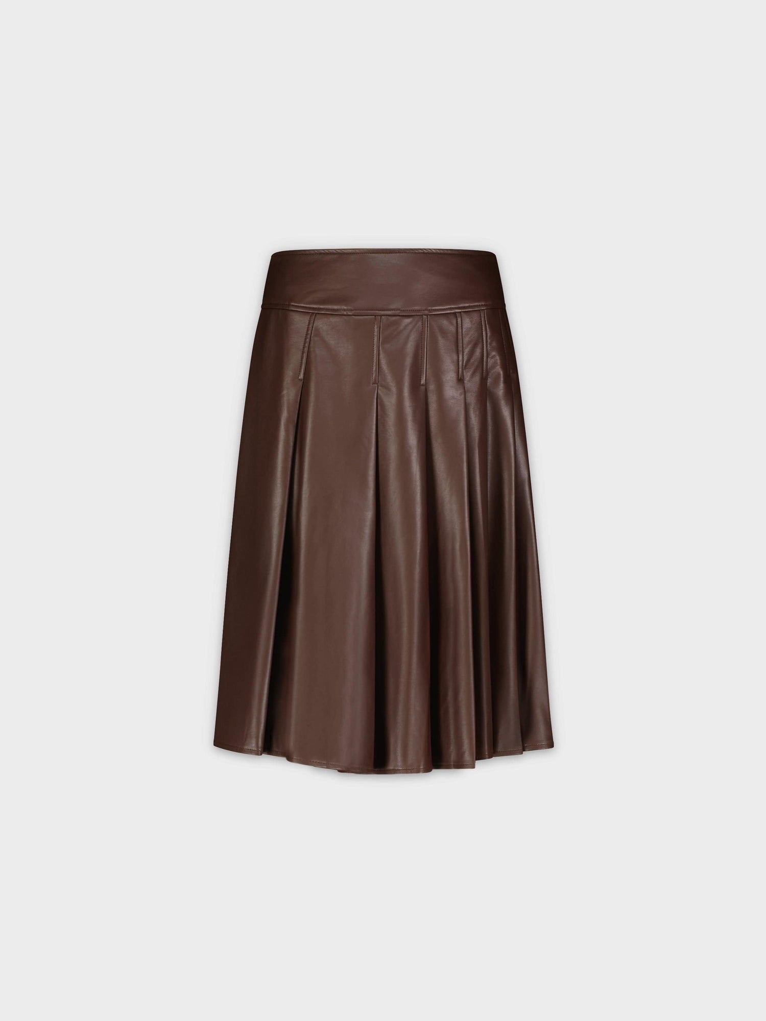 Stitched Pleated Leather Skirt-Brown