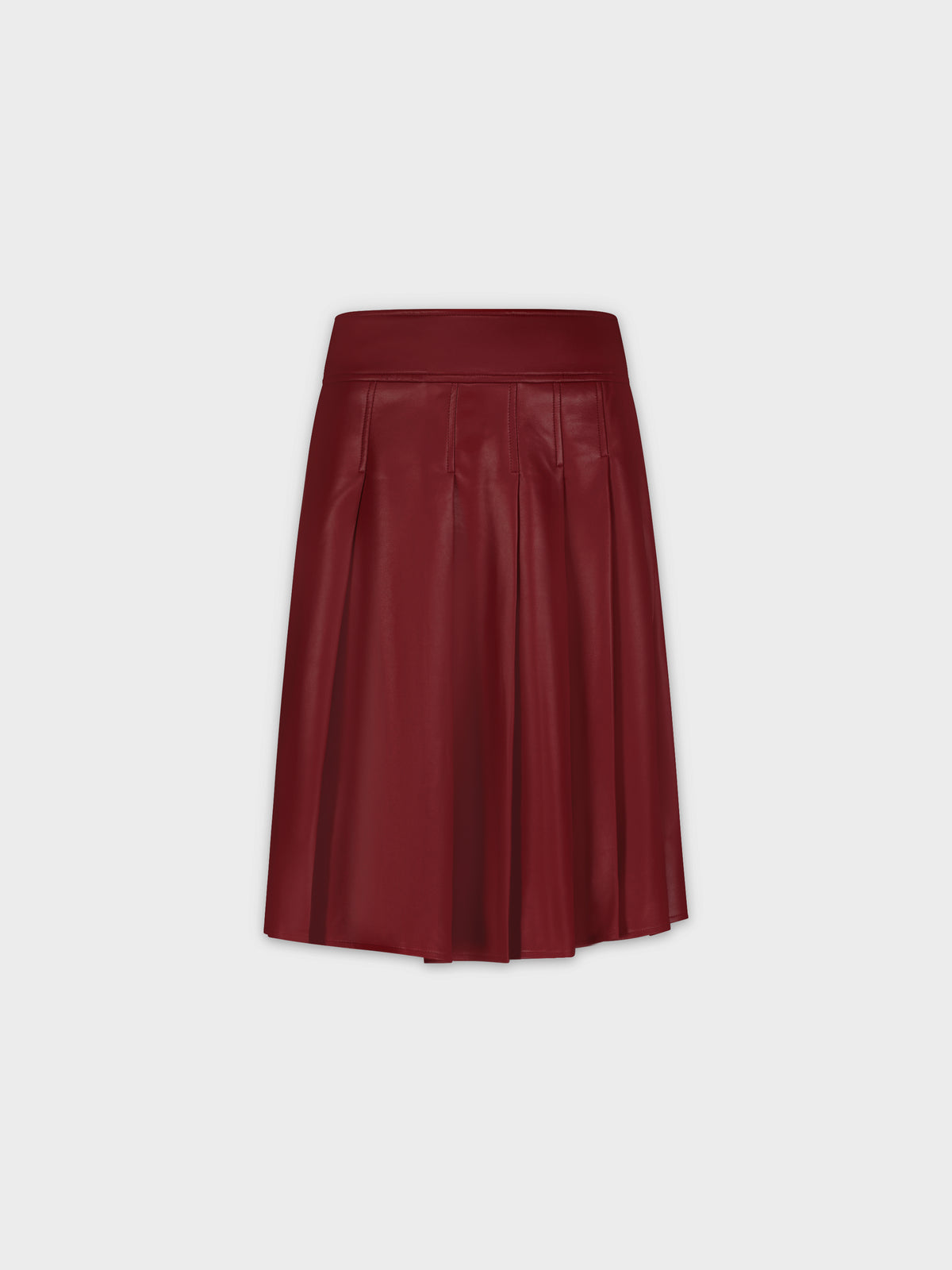 Stitched Pleated Leather Skirt-Burgundy