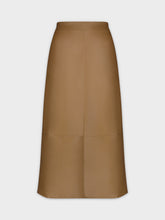 Midi Seamed Leather Skirt-Brown