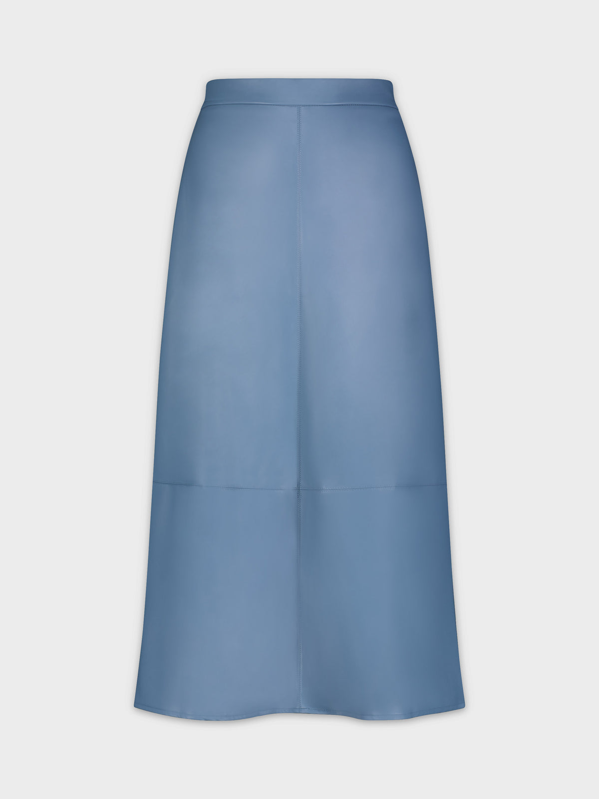 Midi Seamed Leather Skirt-Light Blue