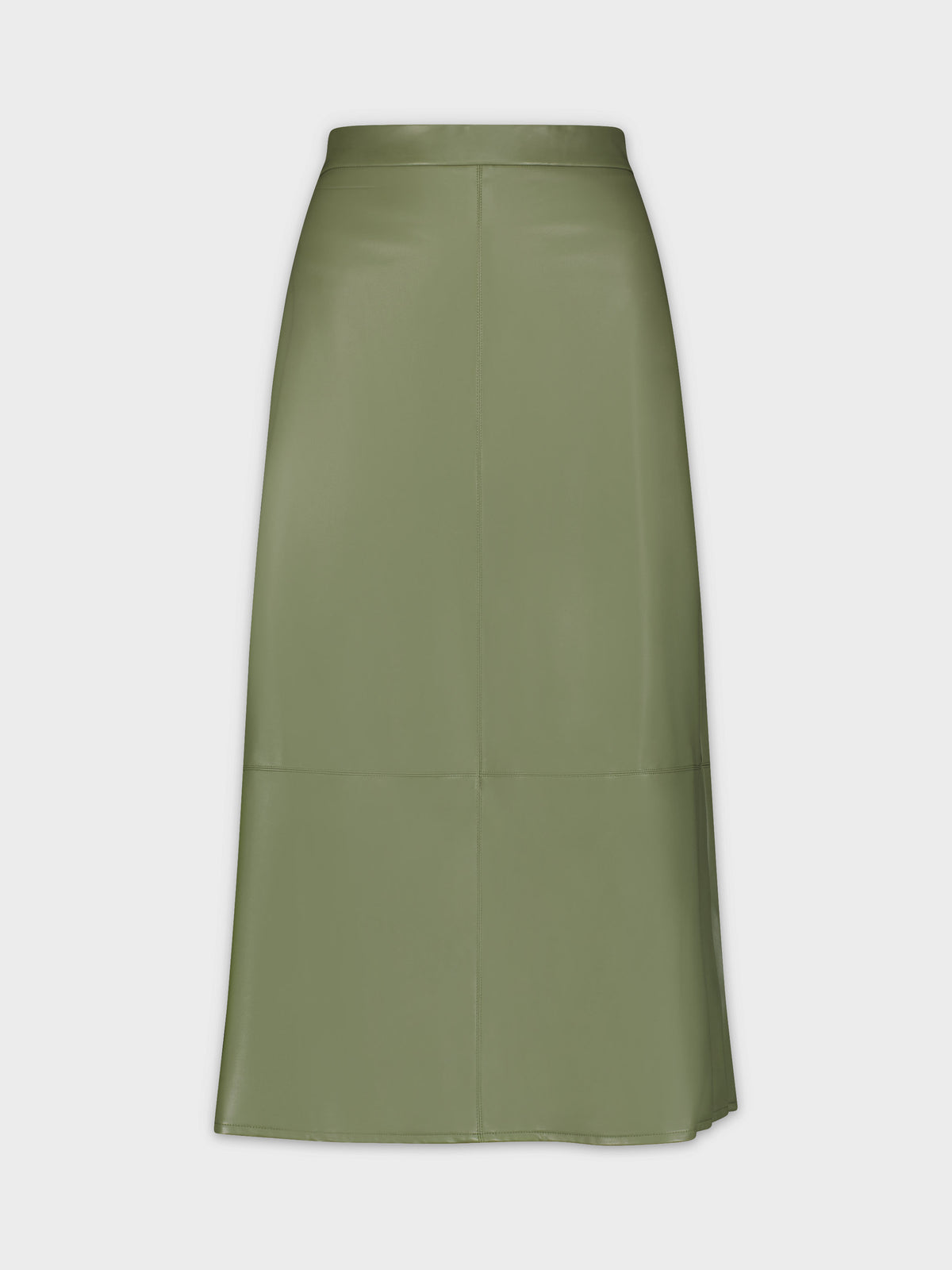Midi Seamed Leather Skirt-Olive
