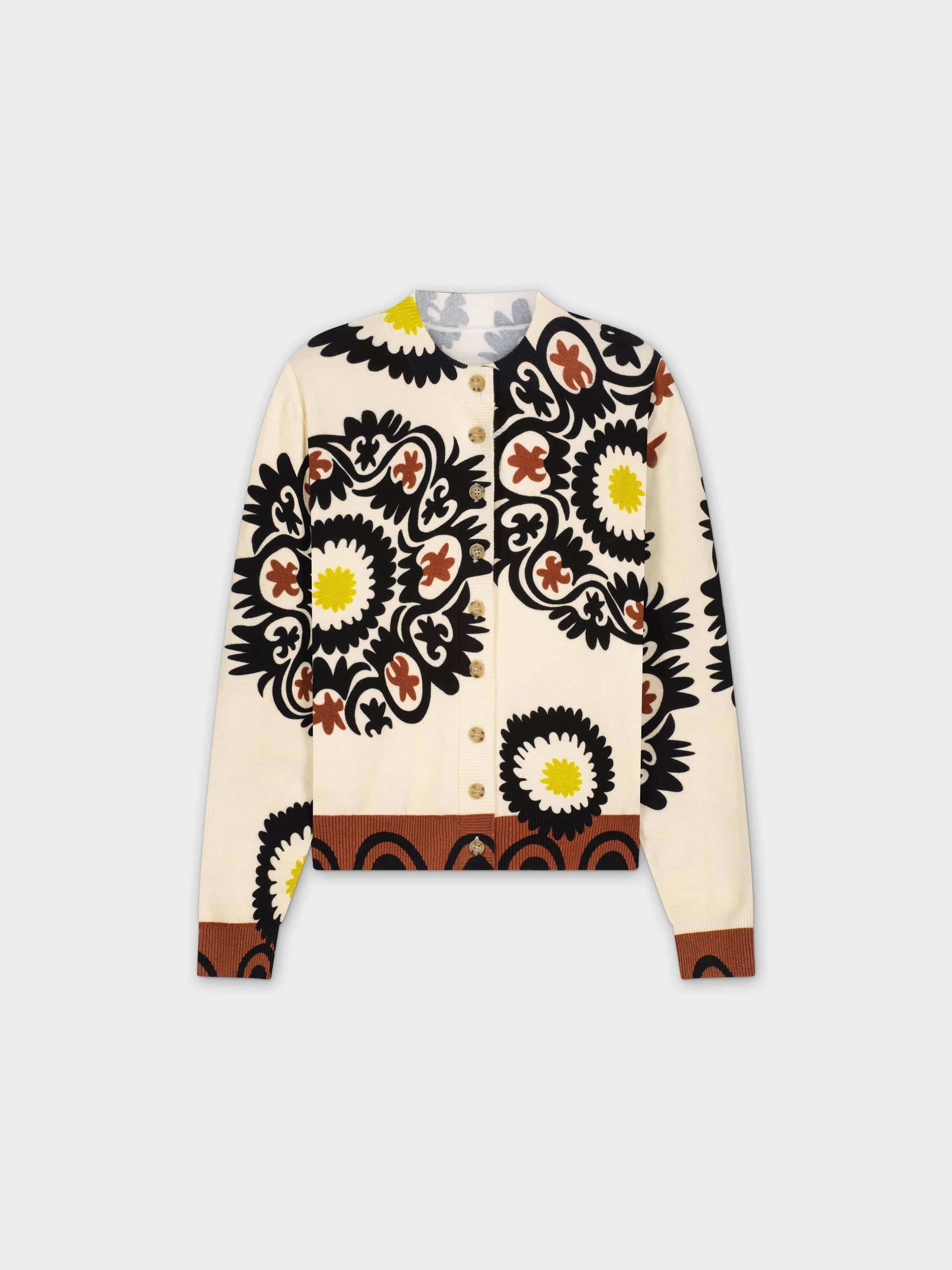 Printed Cardigan Long-Cream/Black Spiral