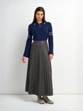 Accordion Pleated Faux Leather Skirt-Grey