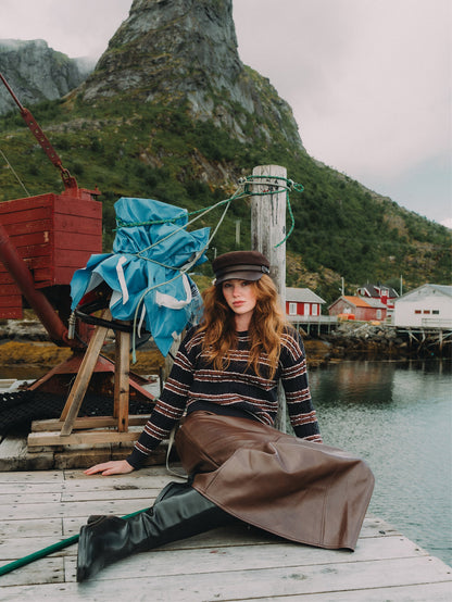 Cable Striped Sweater - Navy