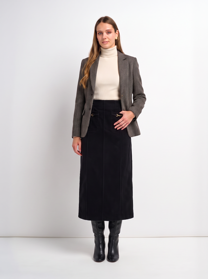 Chain Detail Corduroy Skirt - Black