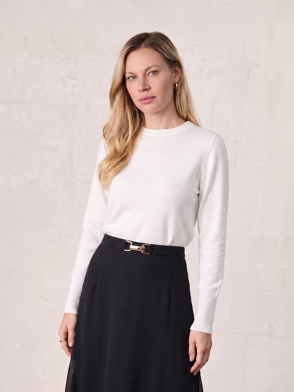 High Cuff Crew Sweater-Ivory
