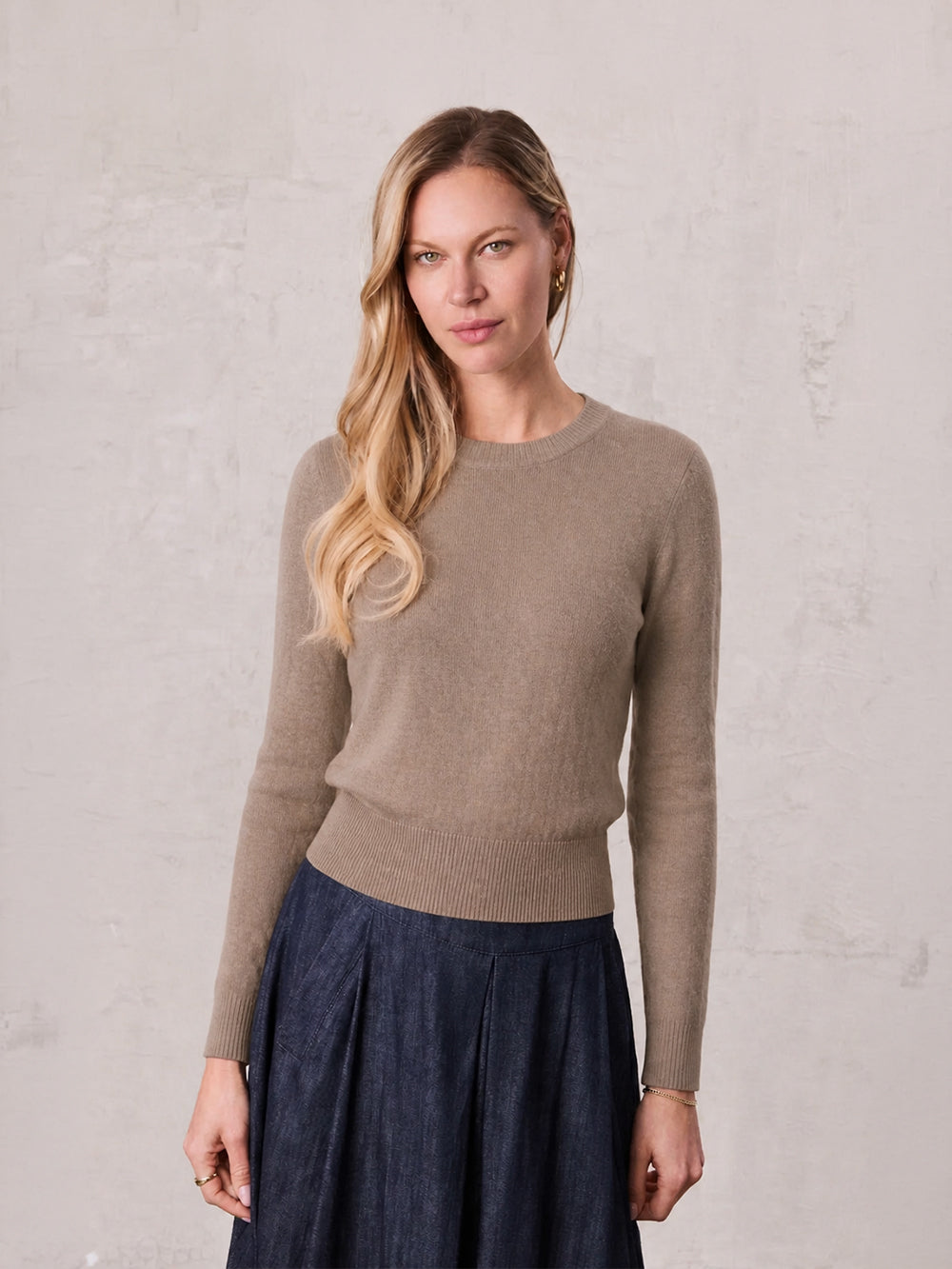 High Cuff Crew Sweater-Latte
