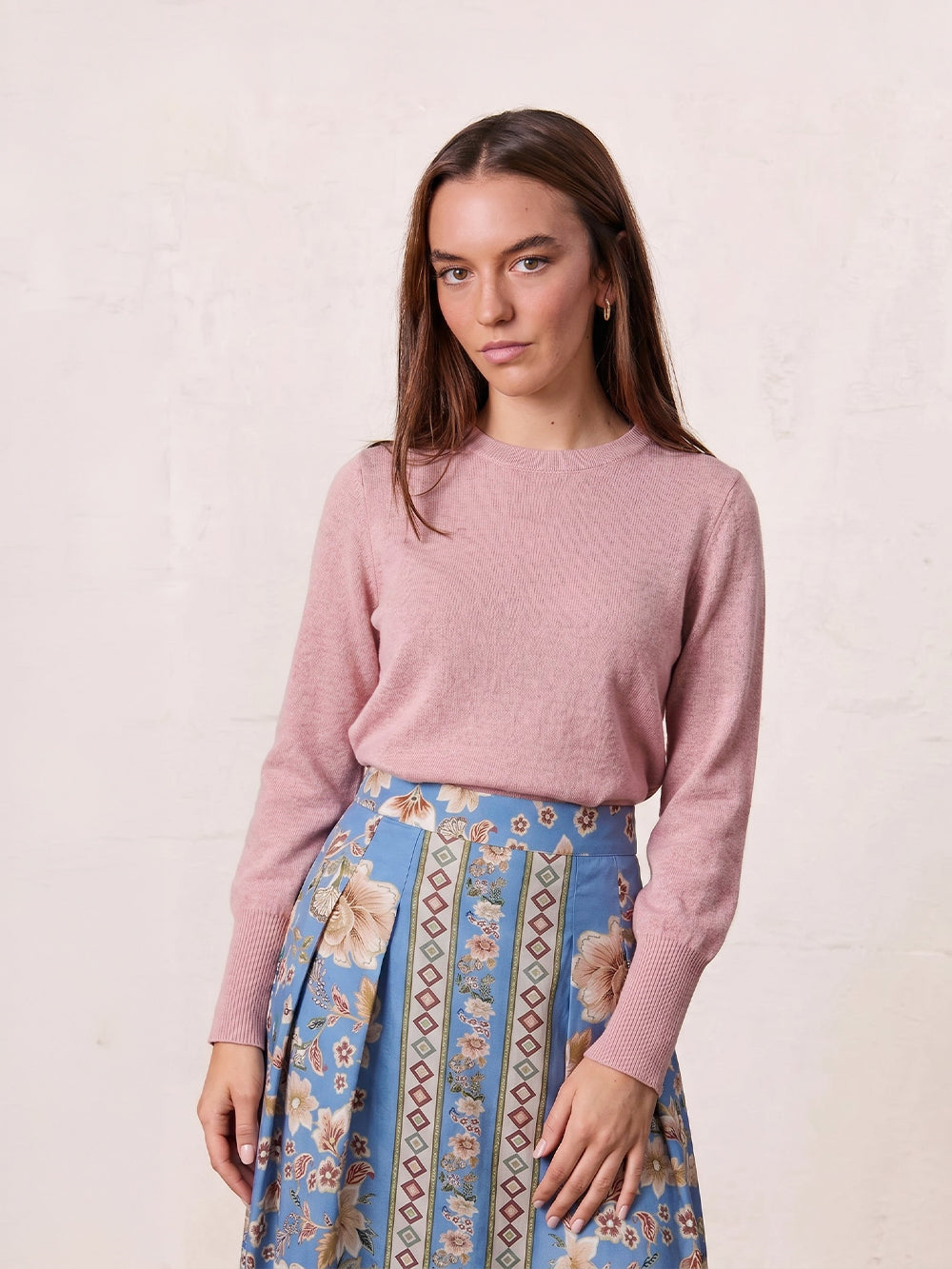 High Cuff Crew Sweater-Mauve