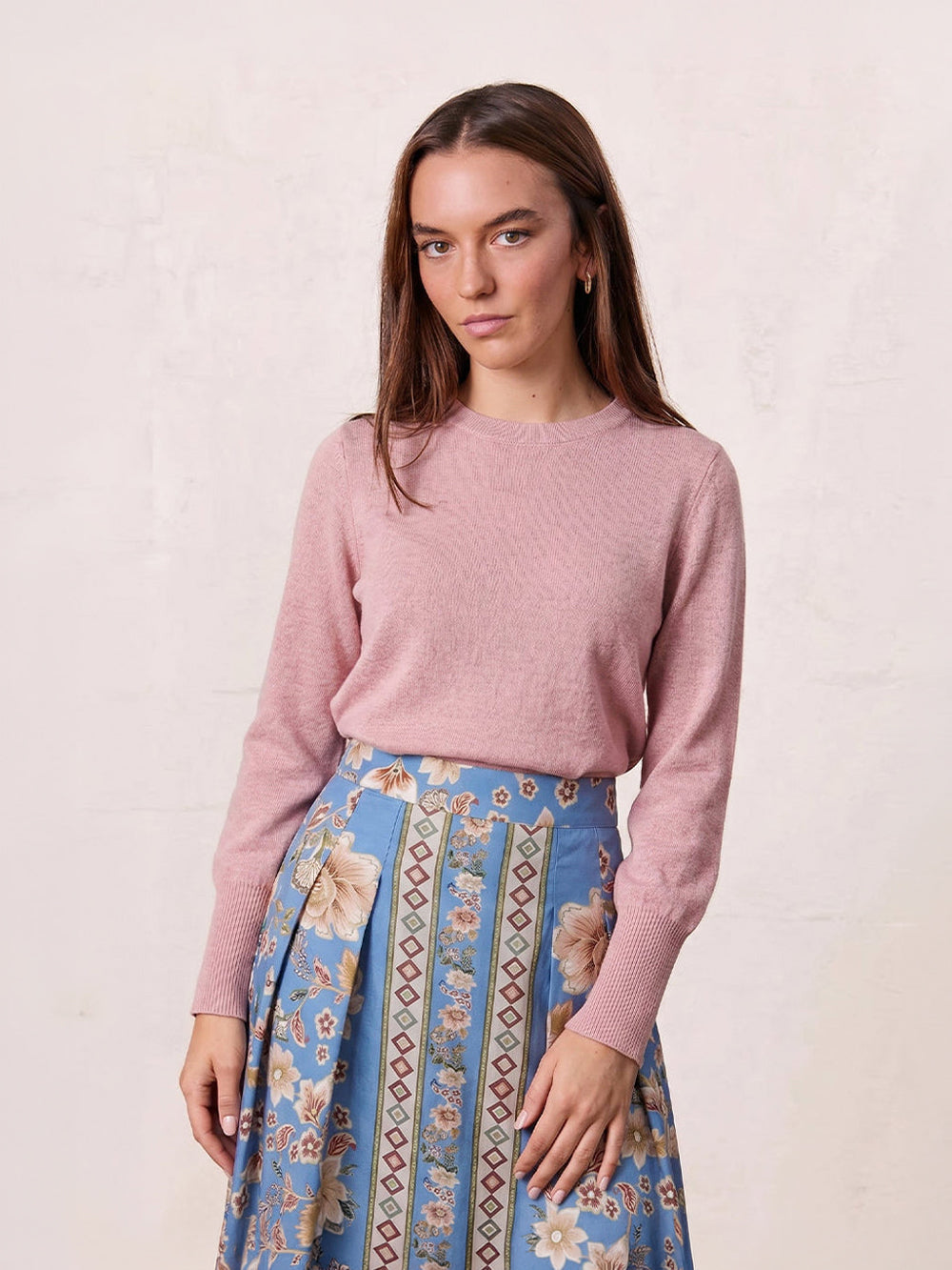 High Cuff Crew Sweater-Mauve