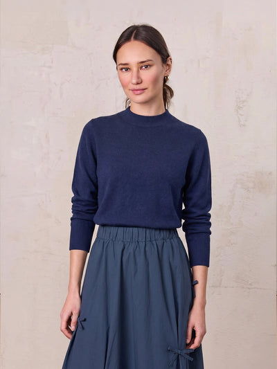 High Cuff Crew Sweater-Navy