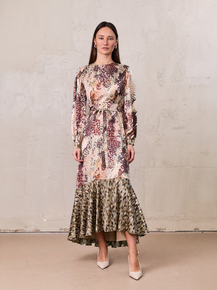 High Low Belted Dress-Animal Print