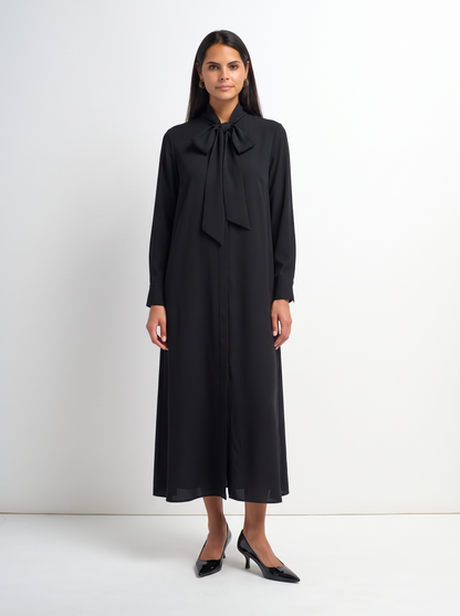 High Low Neck Tie Dress - Black/Blue