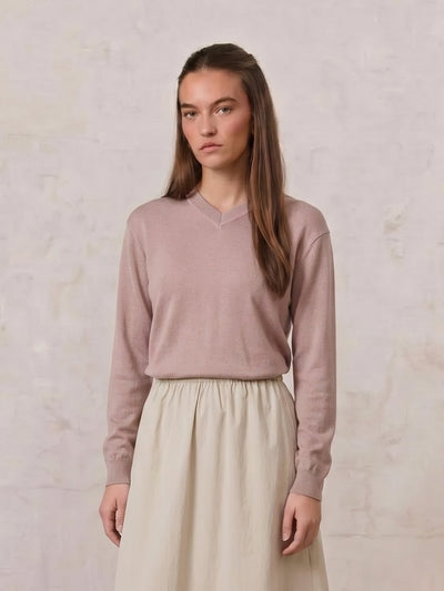 High V Lightweight Sweater-Tan