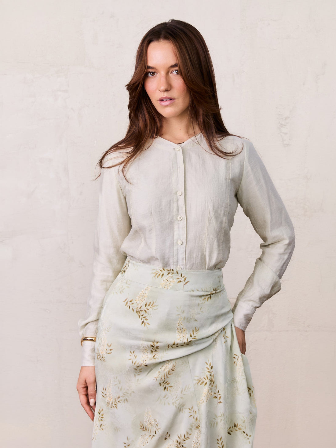 High V Neck Blouse-Mint