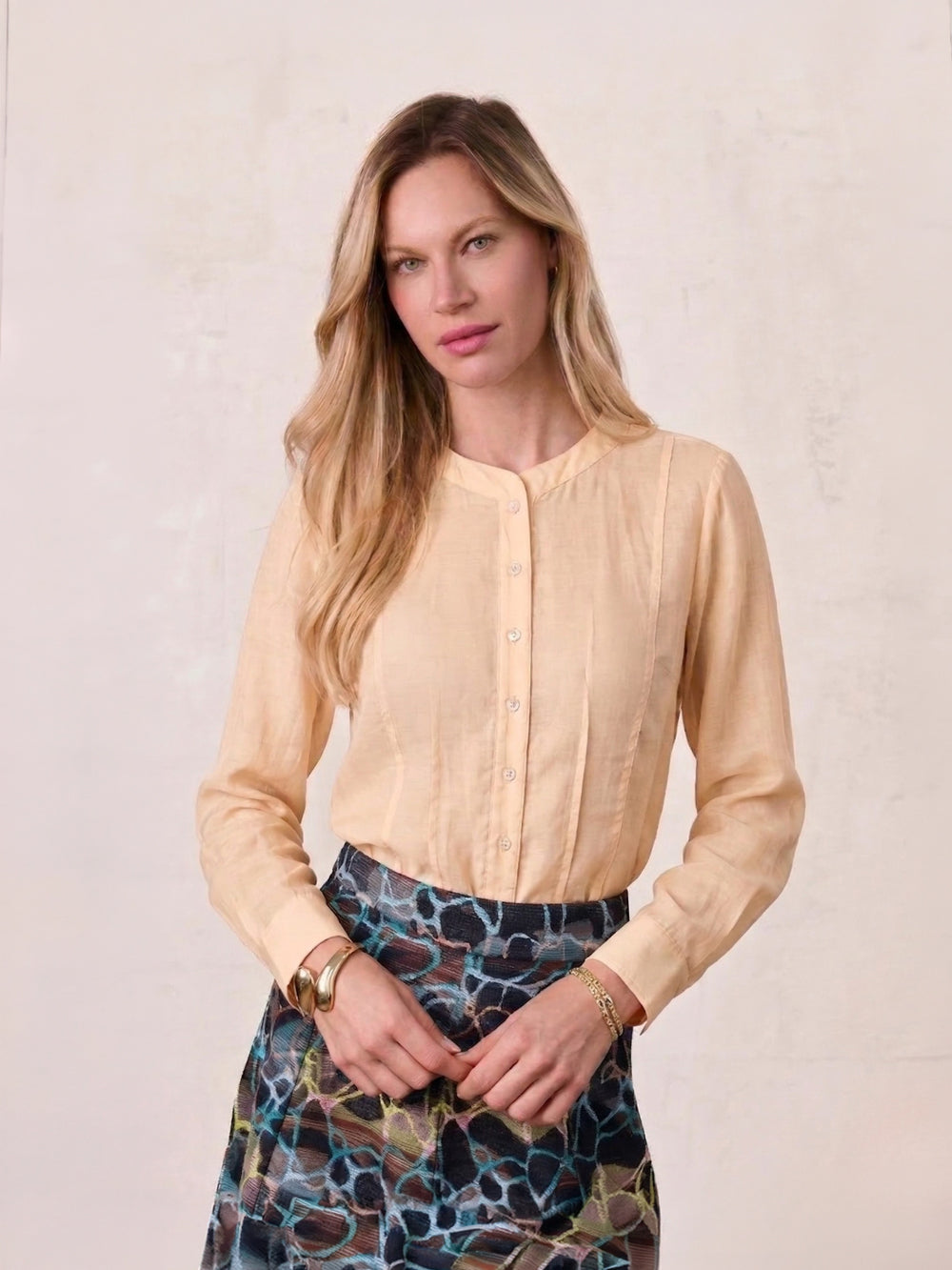 High V Neck Blouse-Oatmeal
