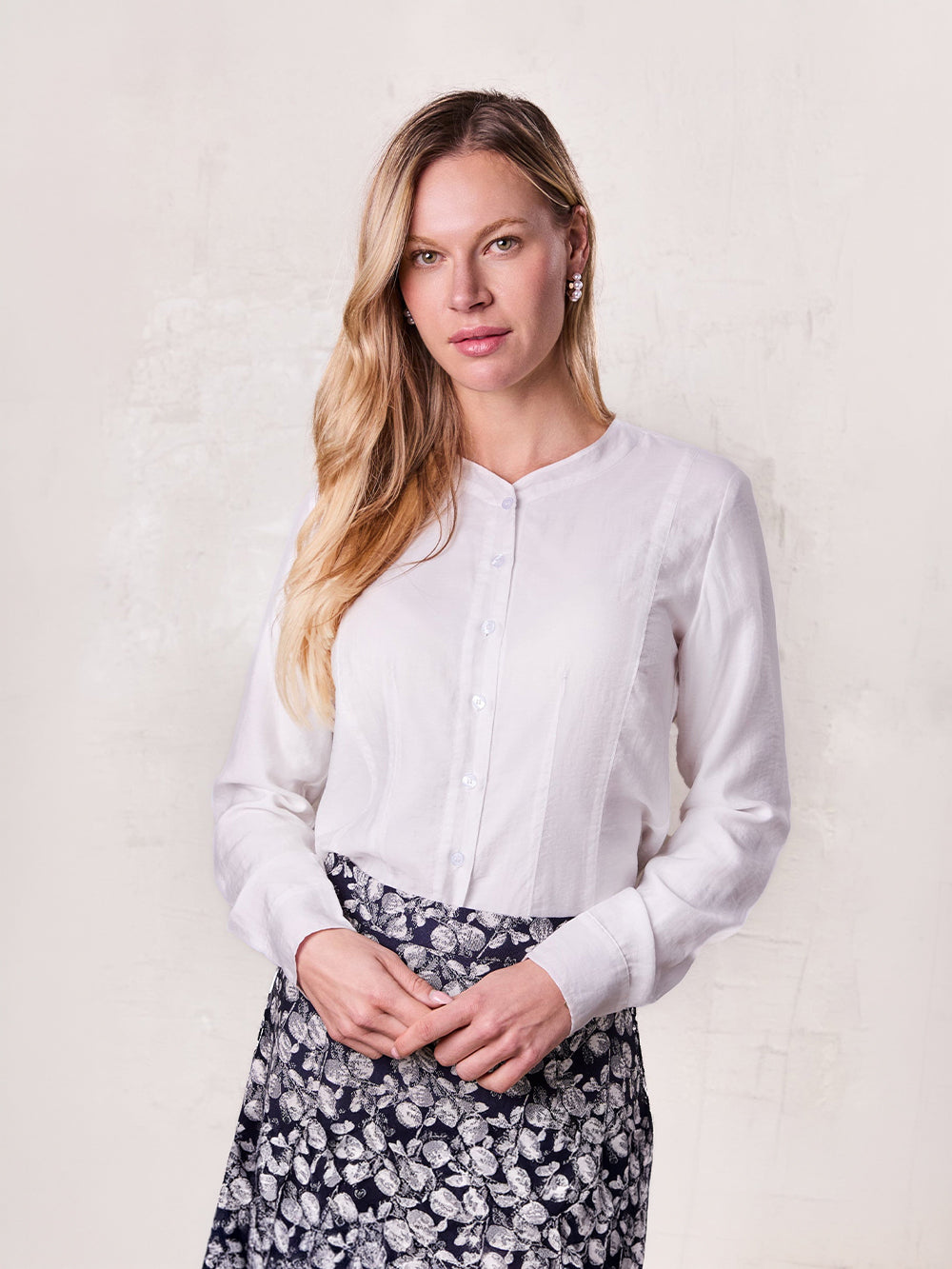 High V Neck Blouse-White