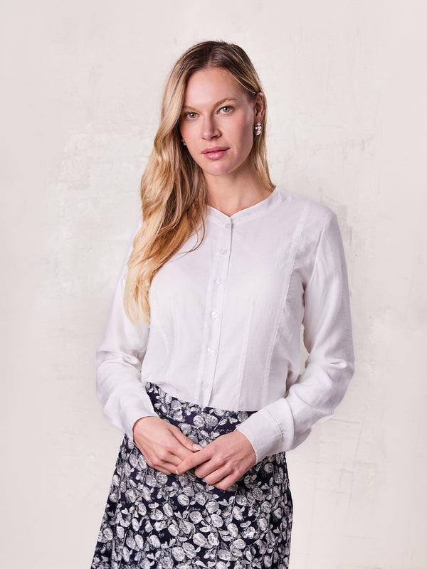 High V Neck Blouse-White