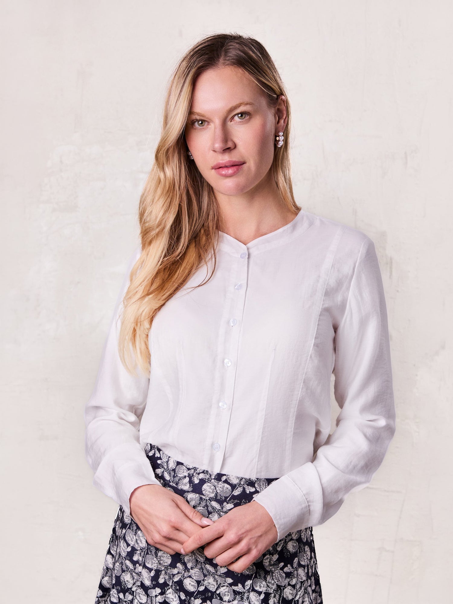High V Neck Blouse-White