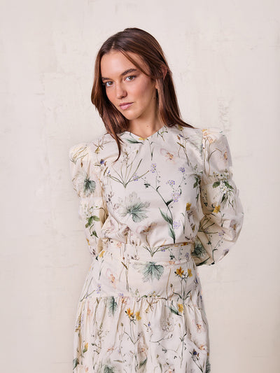 High V Puff Sleeve Top-Vintage Floral