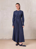 High Waist Drawstring Maternity Dress-Dark Denim