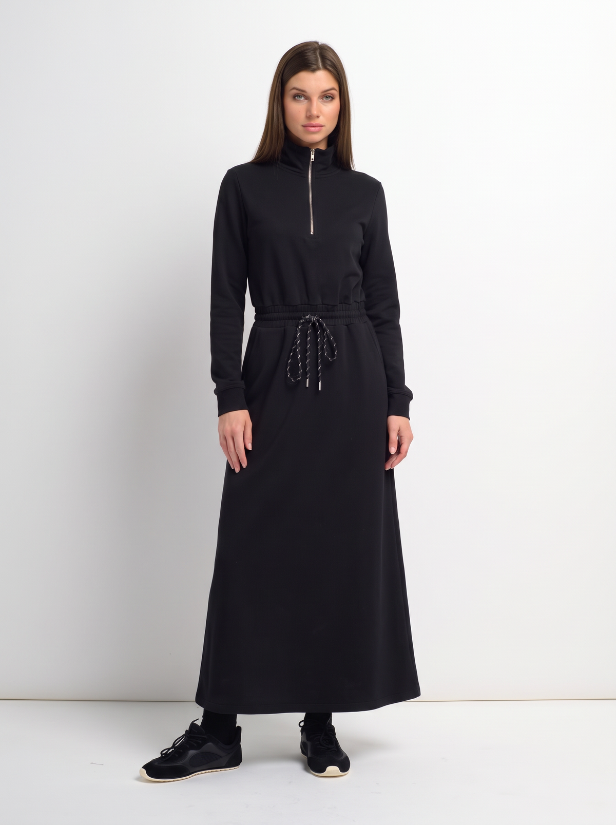Hooded Sweatshirt Dress - Black