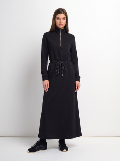 Hooded Sweatshirt Dress - Black