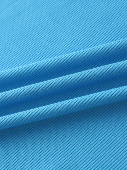 Rounded Hem Ribbed T-Shirt-Sky Blue