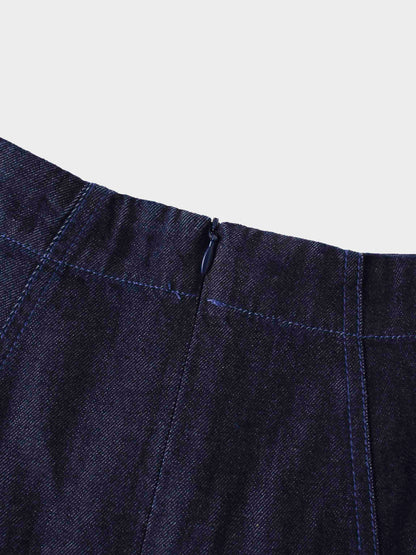 Yoke Denim Short Skirt-Blue