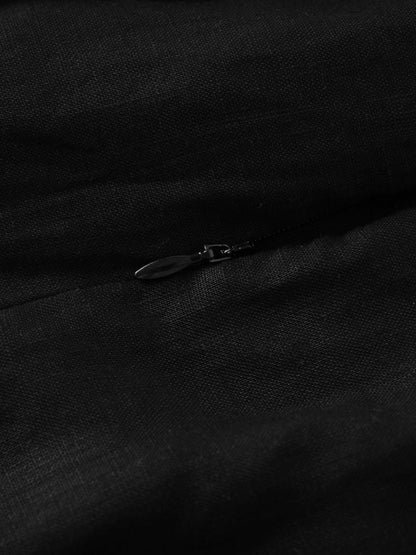 Gathered Waist Linen Skirt-Black