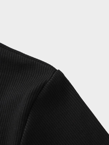 Rounded Hem Ribbed T-Shirt-Black