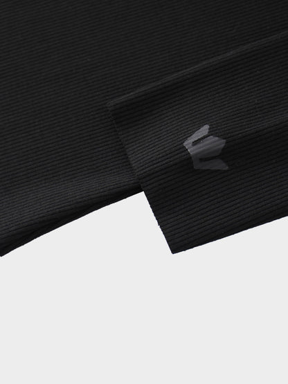 Rounded Hem Ribbed T-Shirt-Black