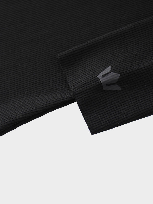 Rounded Hem Ribbed T-Shirt-Black