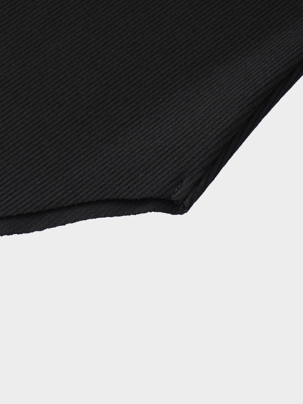 Rounded Hem Ribbed T-Shirt-Black