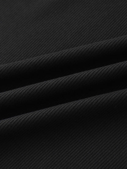 Rounded Hem Ribbed T-Shirt-Black